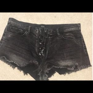 Black denim shorts